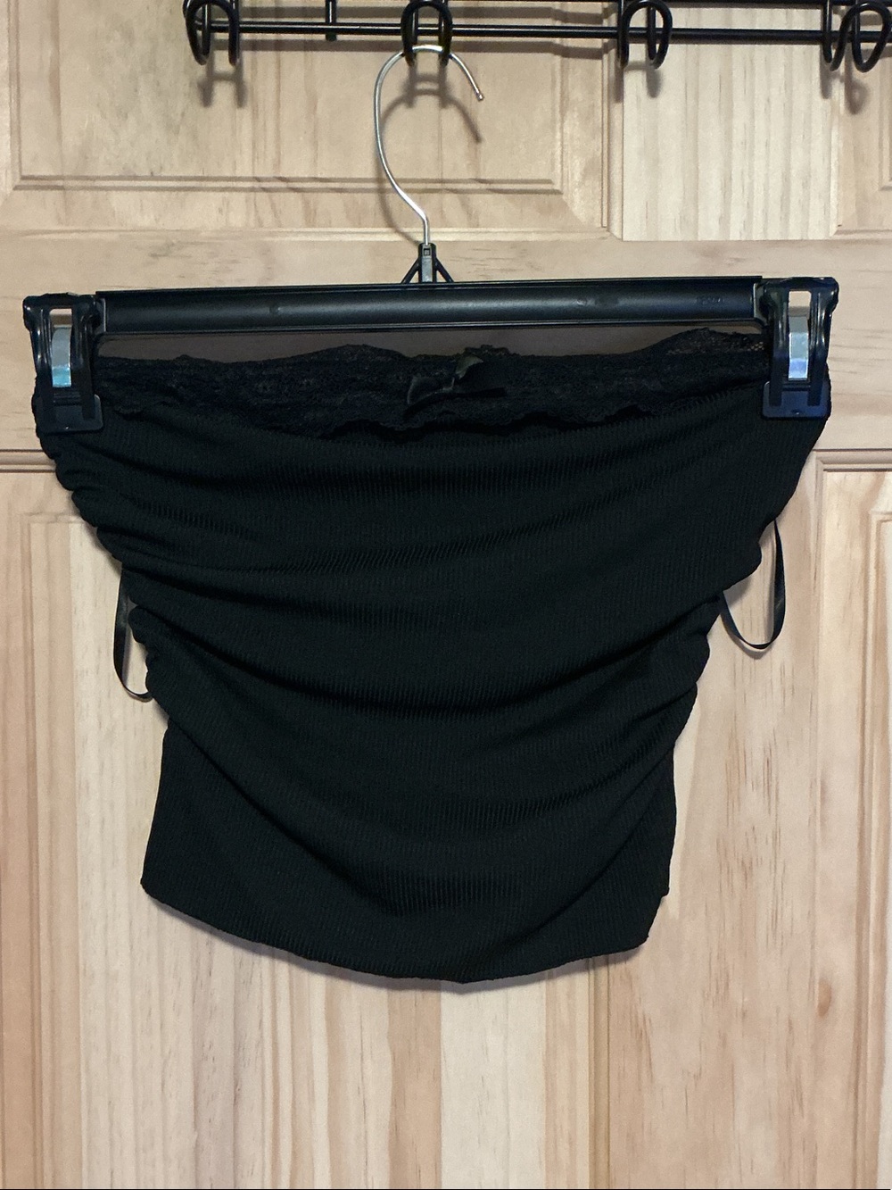 SHEIN Black Ribbed Tube Top with Lace Trim